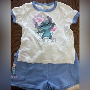 Stitch Kids Shirt and Shorts Set - White and Blue
